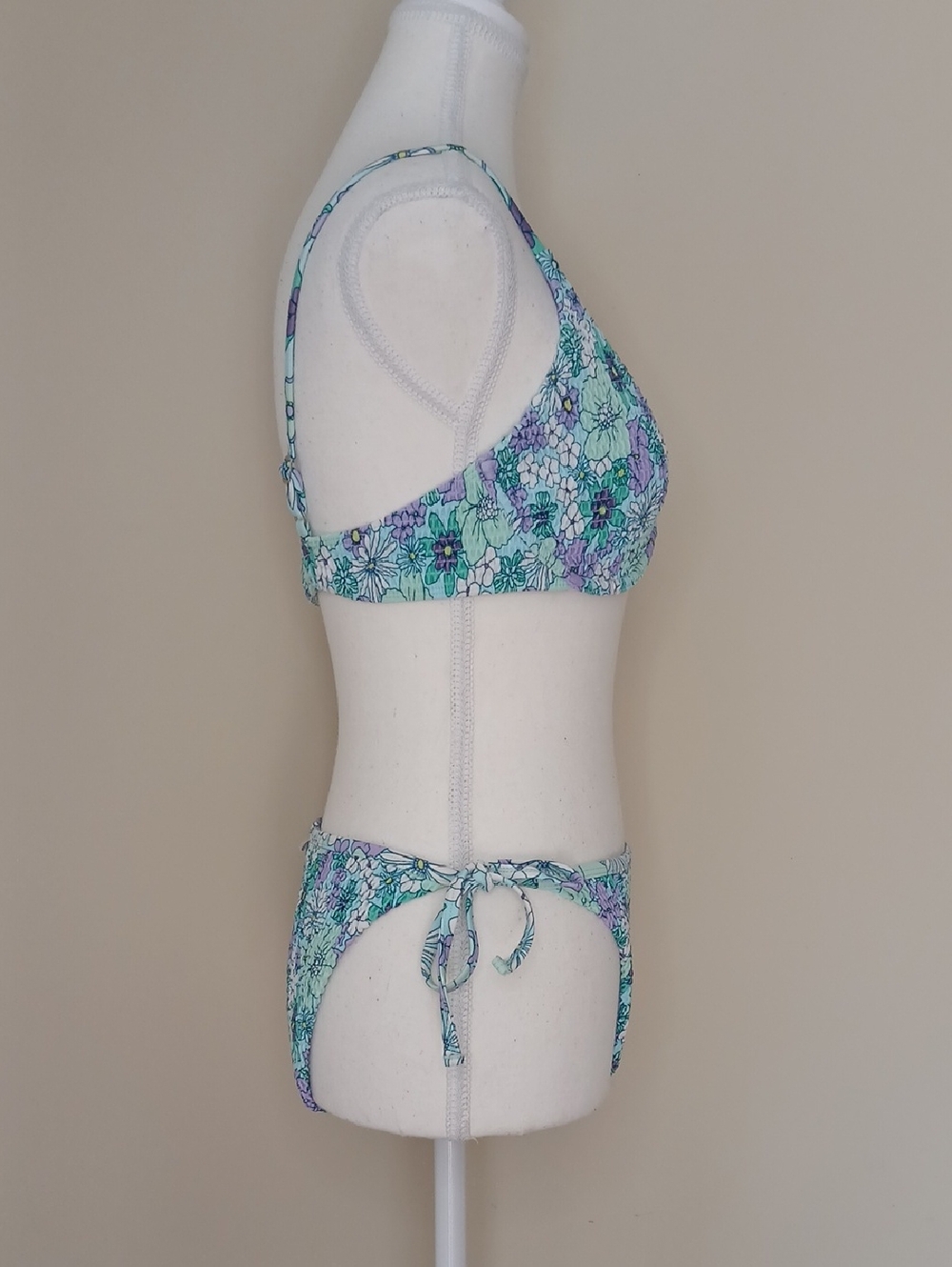 La Vie En Rose Aqua Shirred Bikini Top Size M & Bottom Size Large - Picture 2 of 8